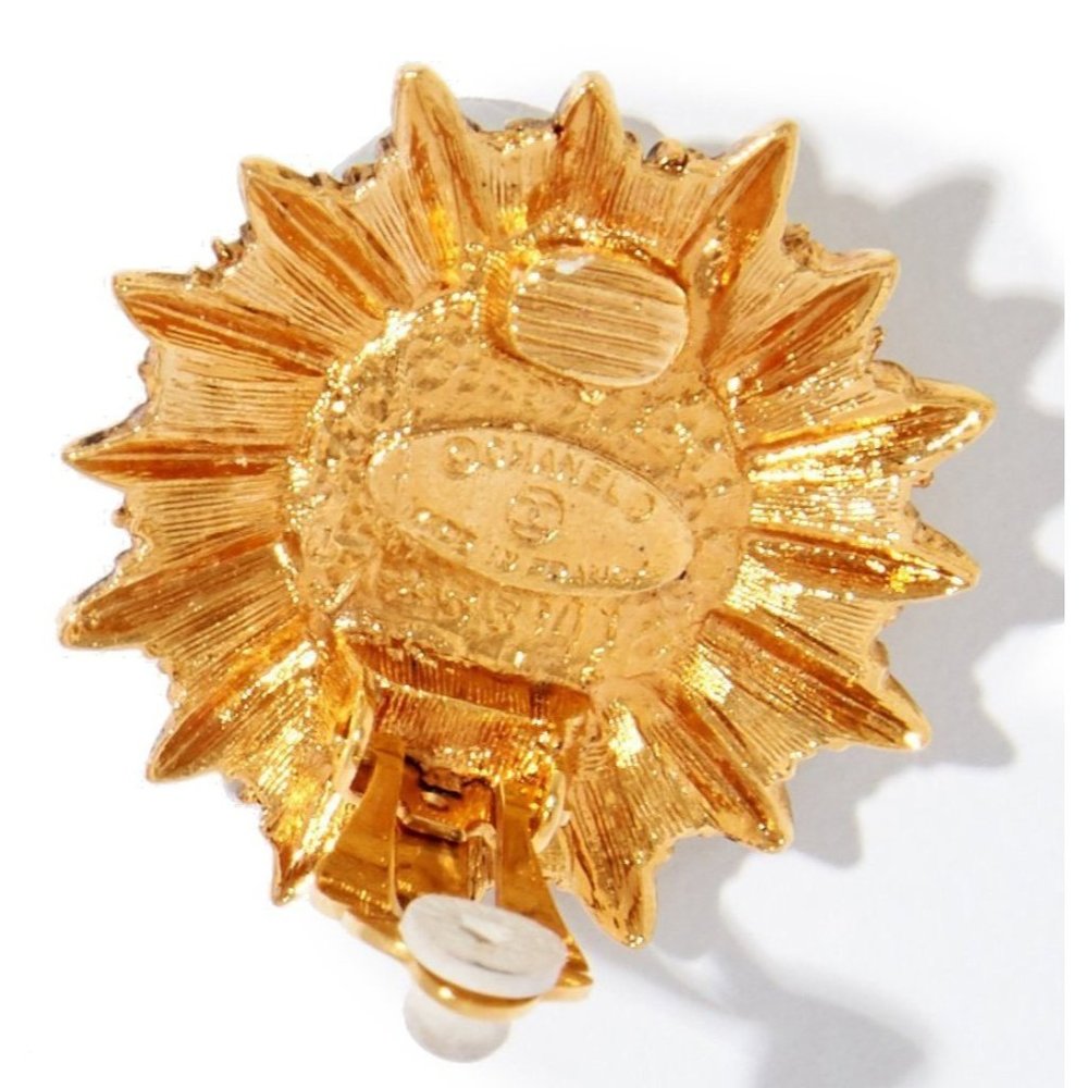 Authentic Chanel Vintage Gold Plated Starburst Earrings - Picture 3 of 5